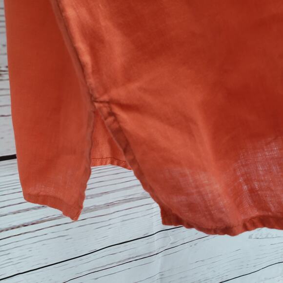 Chico's 100%Linen V-Neck Gold Lace Front Detail 3/4 Sleeve Top Size 1 - Picture 14 of 15